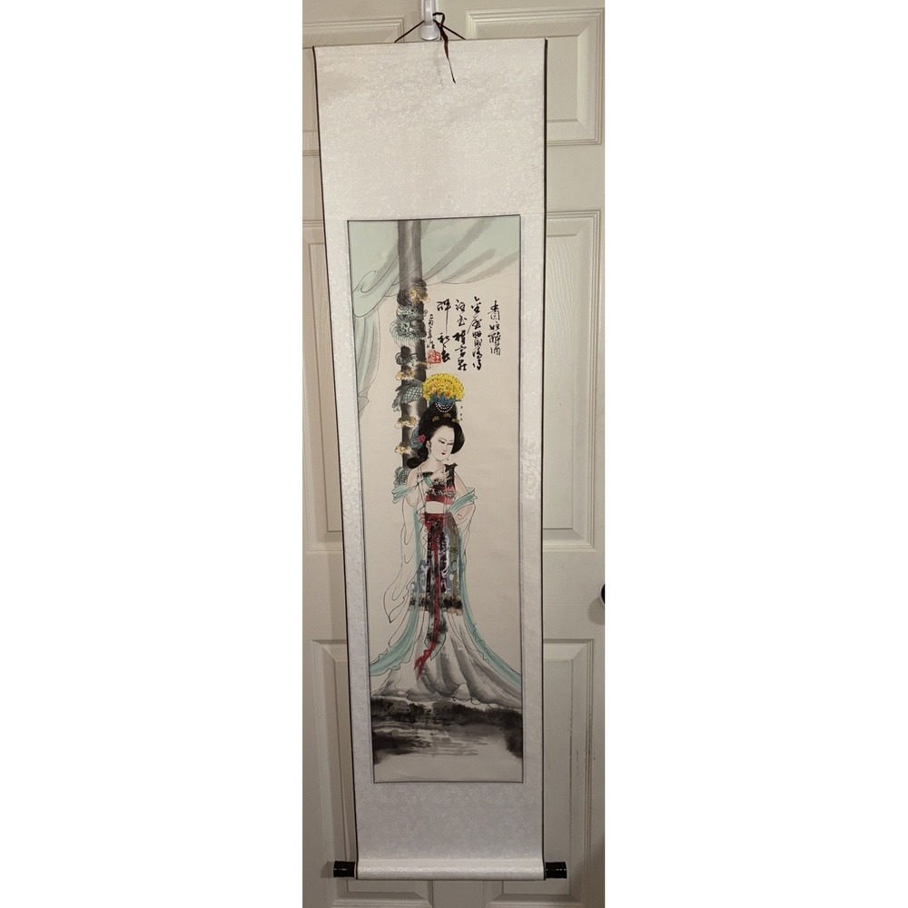 Chinese HANGING SCROll Art Beautiful Ladies Painting , Fabric Frame